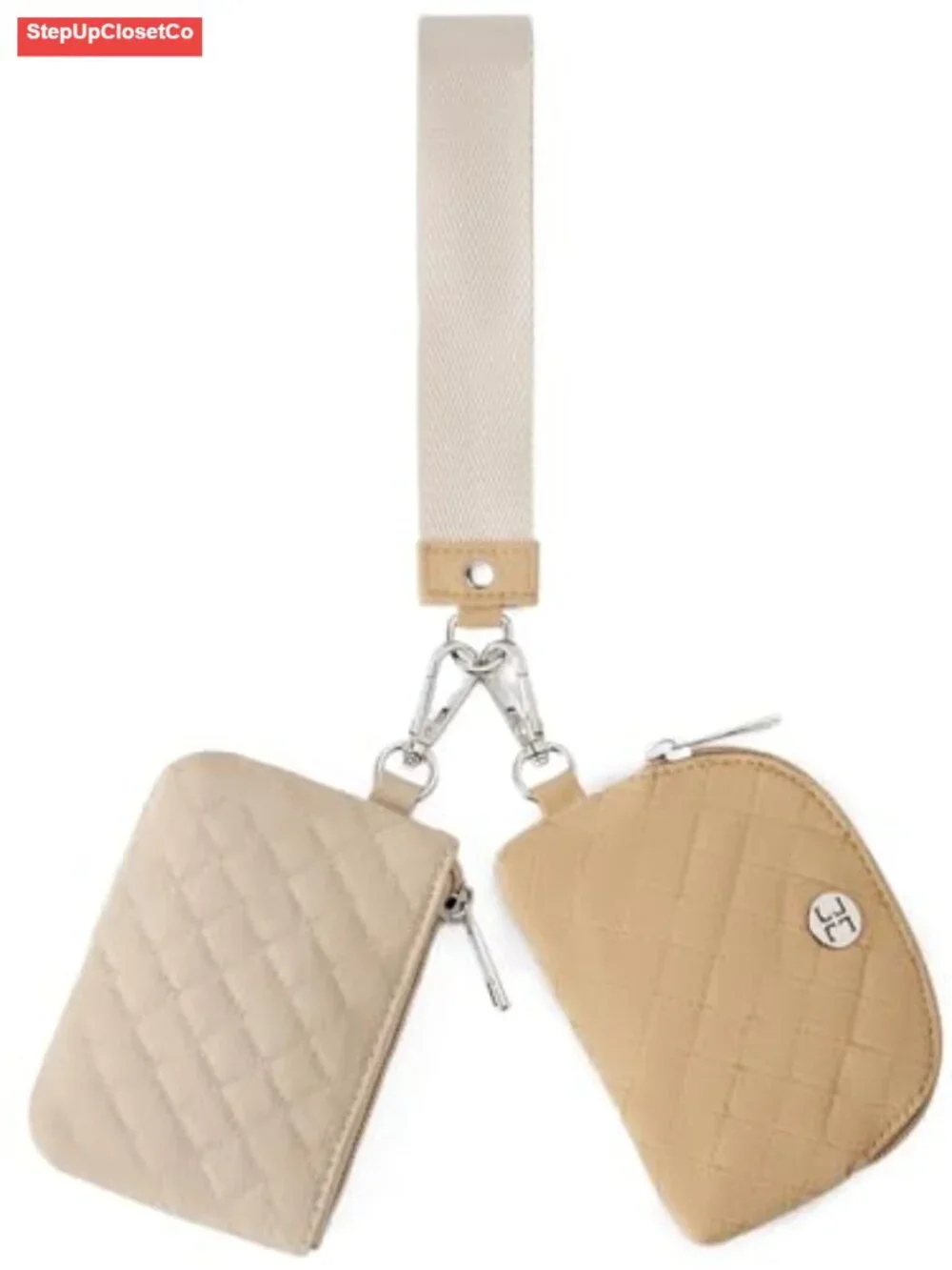 Canvas Quilted Wristlet Wallet with Detachable Keychain Coin Purse Dual Pouch